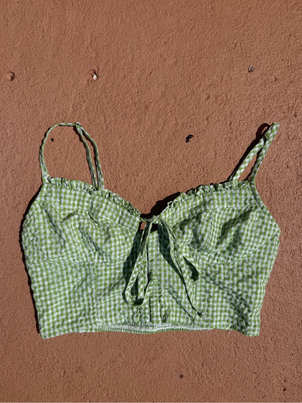 Pacsun Green Gingham Tie-Front Crop Top - Women